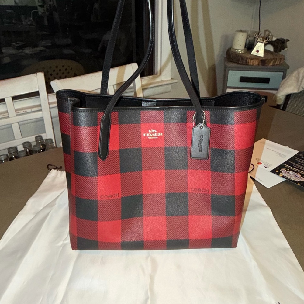 Coach city tote Buffalo plaid